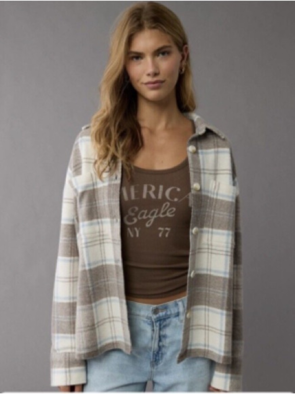 Women’s American Eagle Oversized Plaid Fleece Shacket- extra small